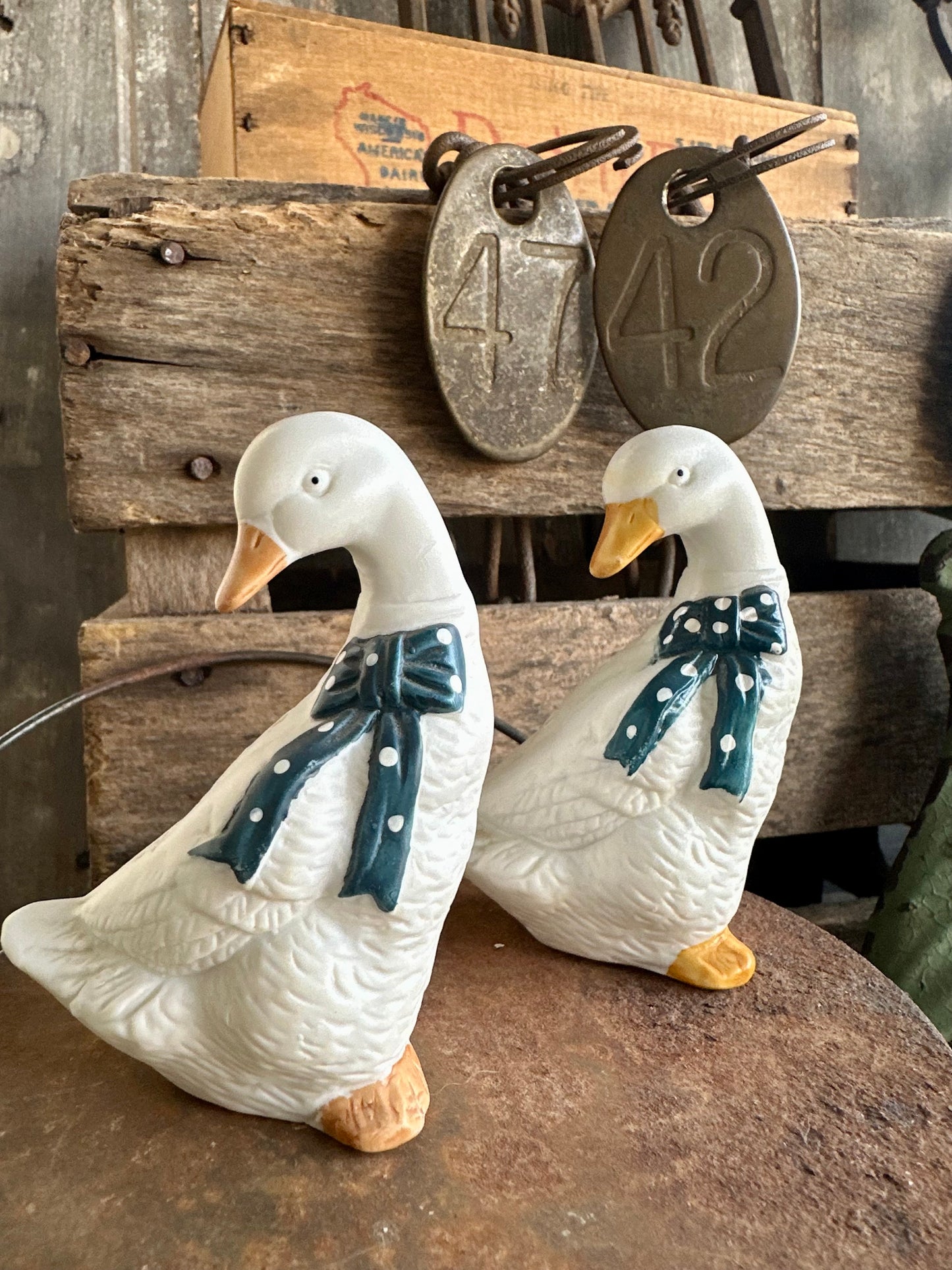 Ducks With Blue Bows Salt & Pepper Shaker Set
