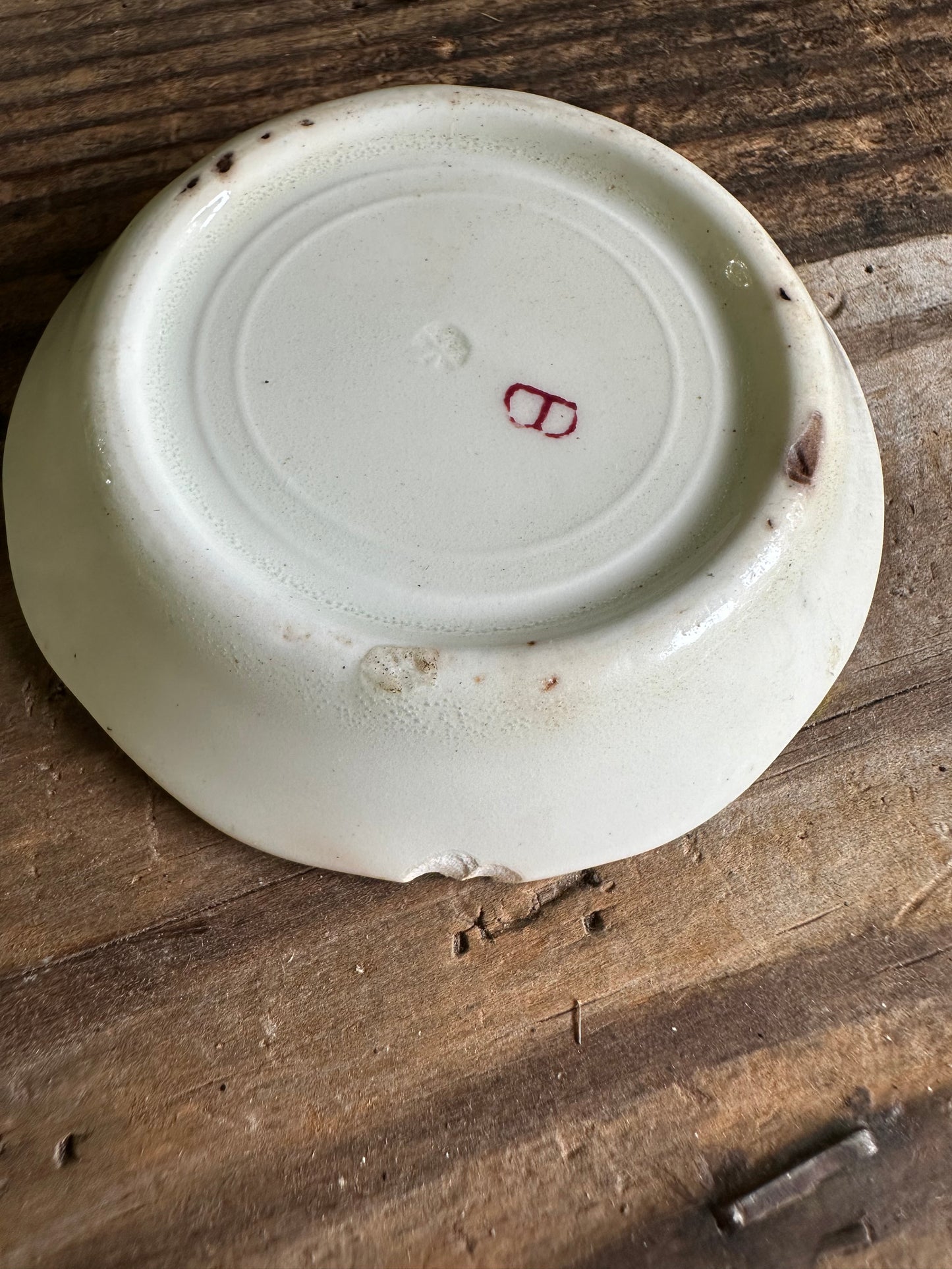Butter Pat Green Floral Transferware