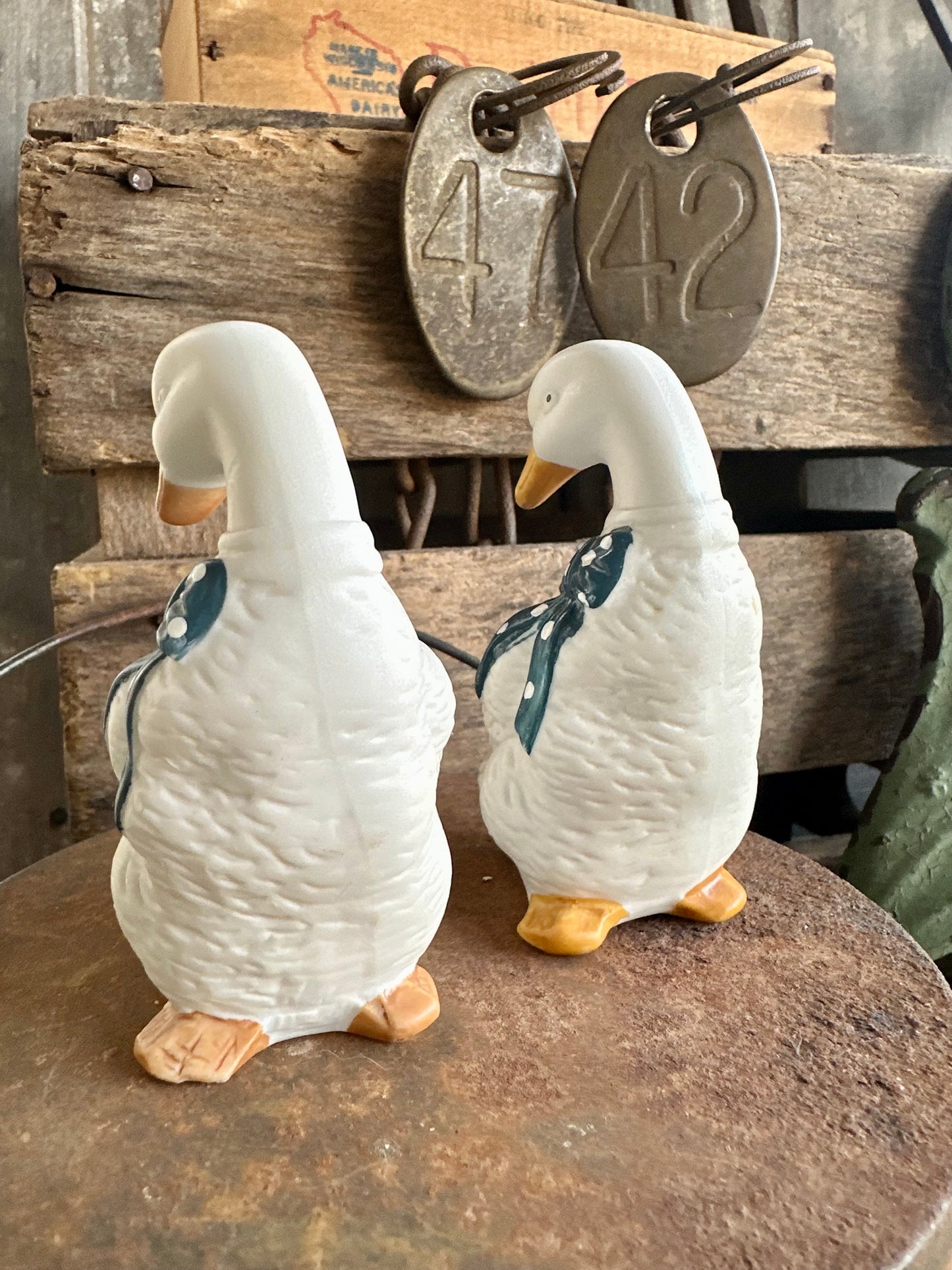 Ducks With Blue Bows Salt & Pepper Shaker Set