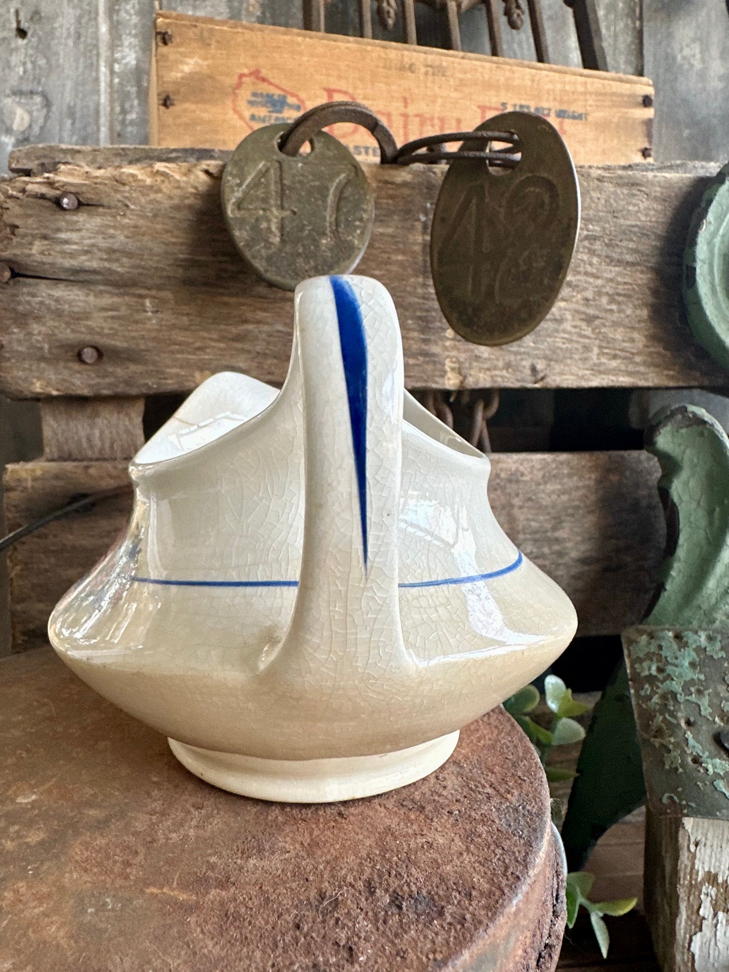 Floral Creamer With Handle Crazing Staining
