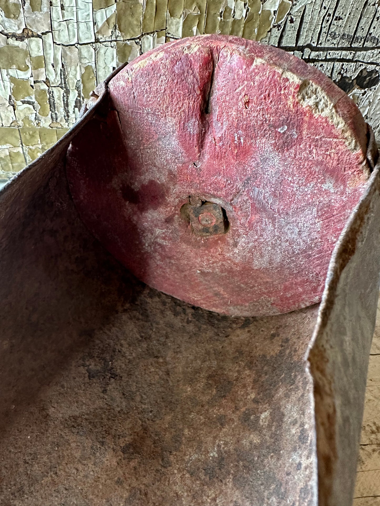 Weathered Red Paint Wood & Rusty Metal Scoop