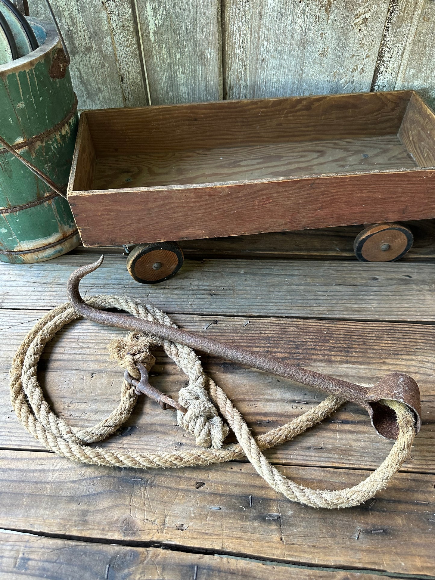 Rusty Metal Hook With Rope