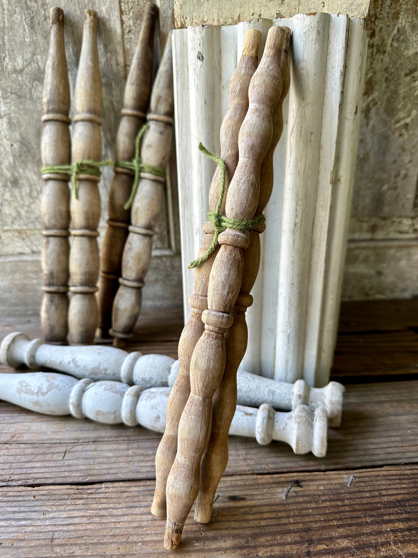 Weathered Wood Spindles Set Of Three