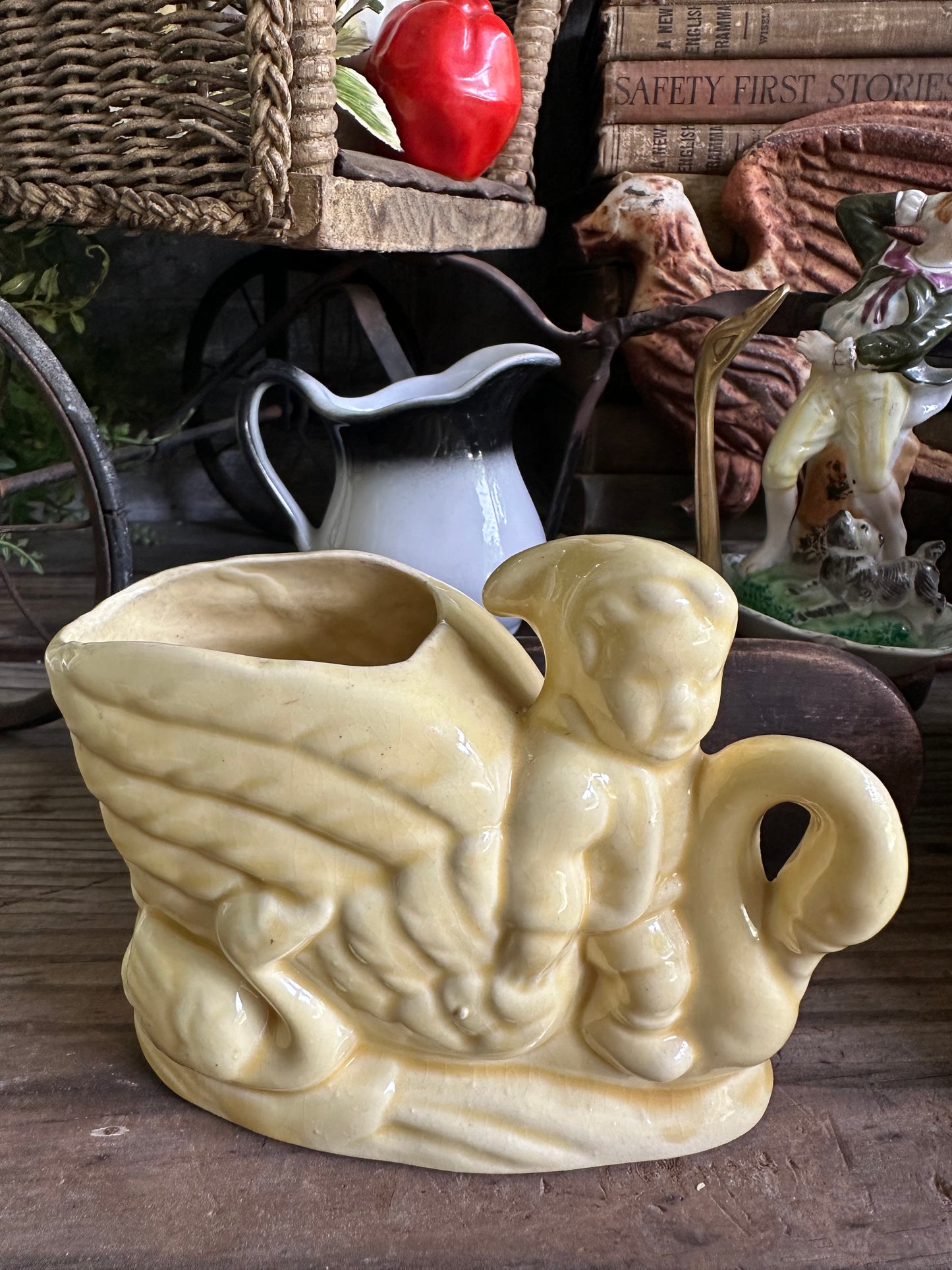 Swans & Boy Planter Yellow
