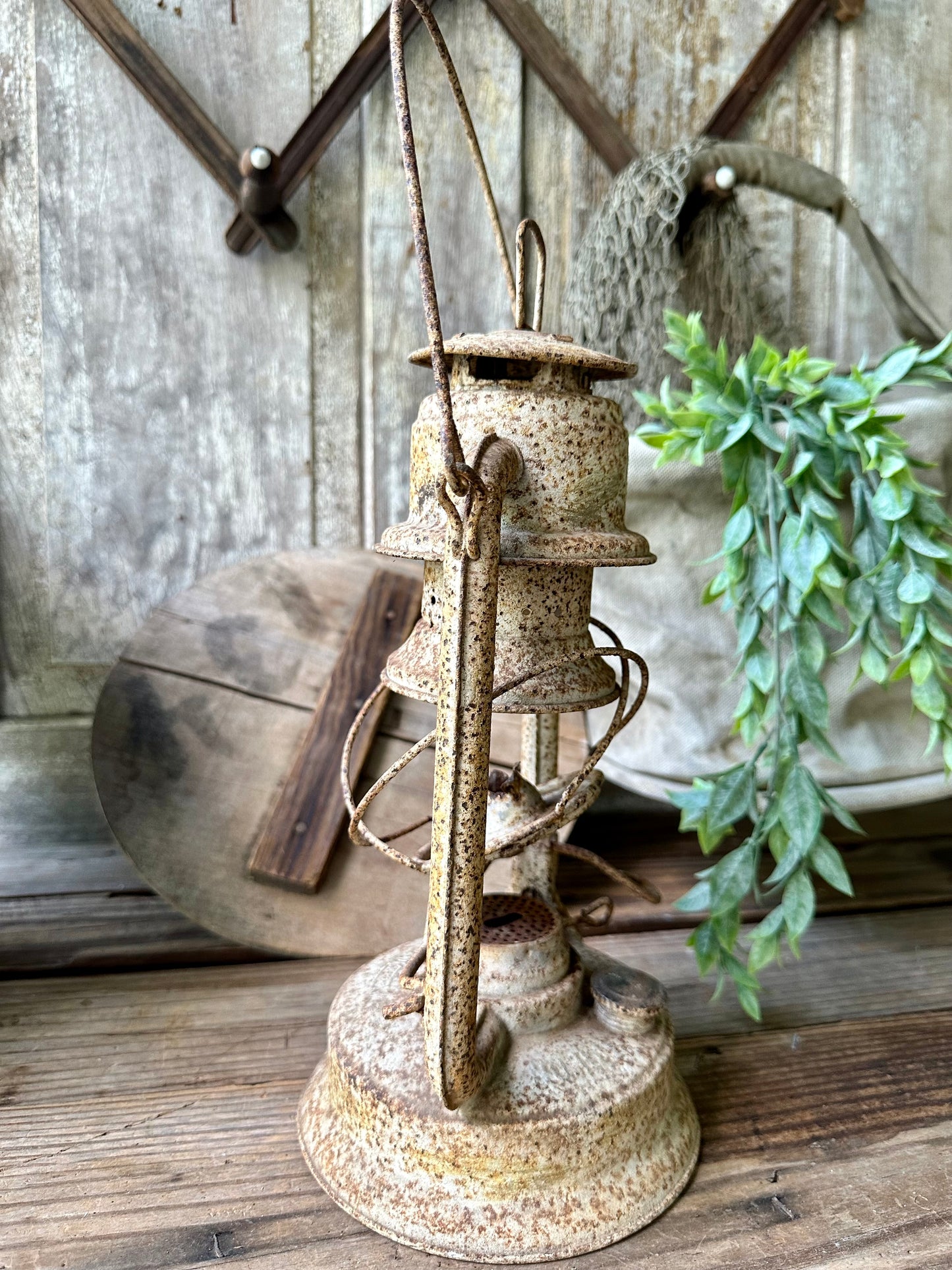 Oil Lamp Non-Working Rusty Metal Frame (No Glass)