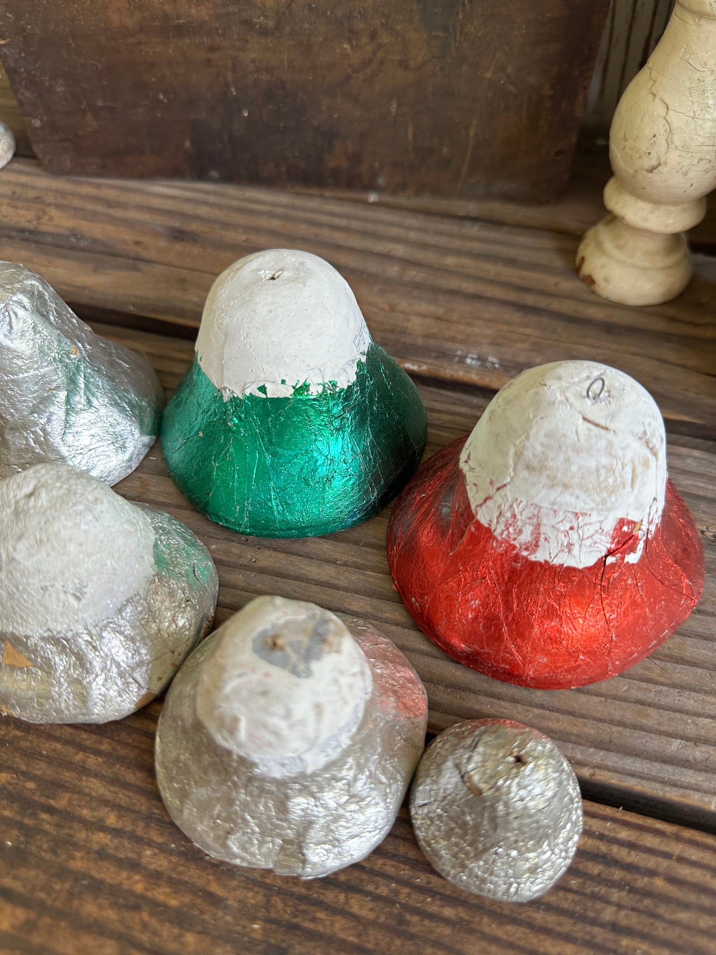 Paper Mache Foil Bells Set Of 7