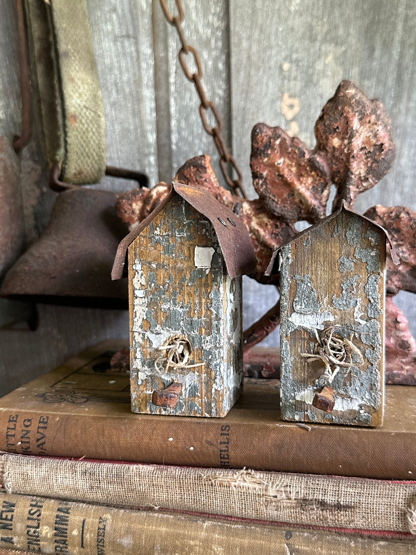 Bitty Birdhouses Set Of Two Handmade (Decor Only)