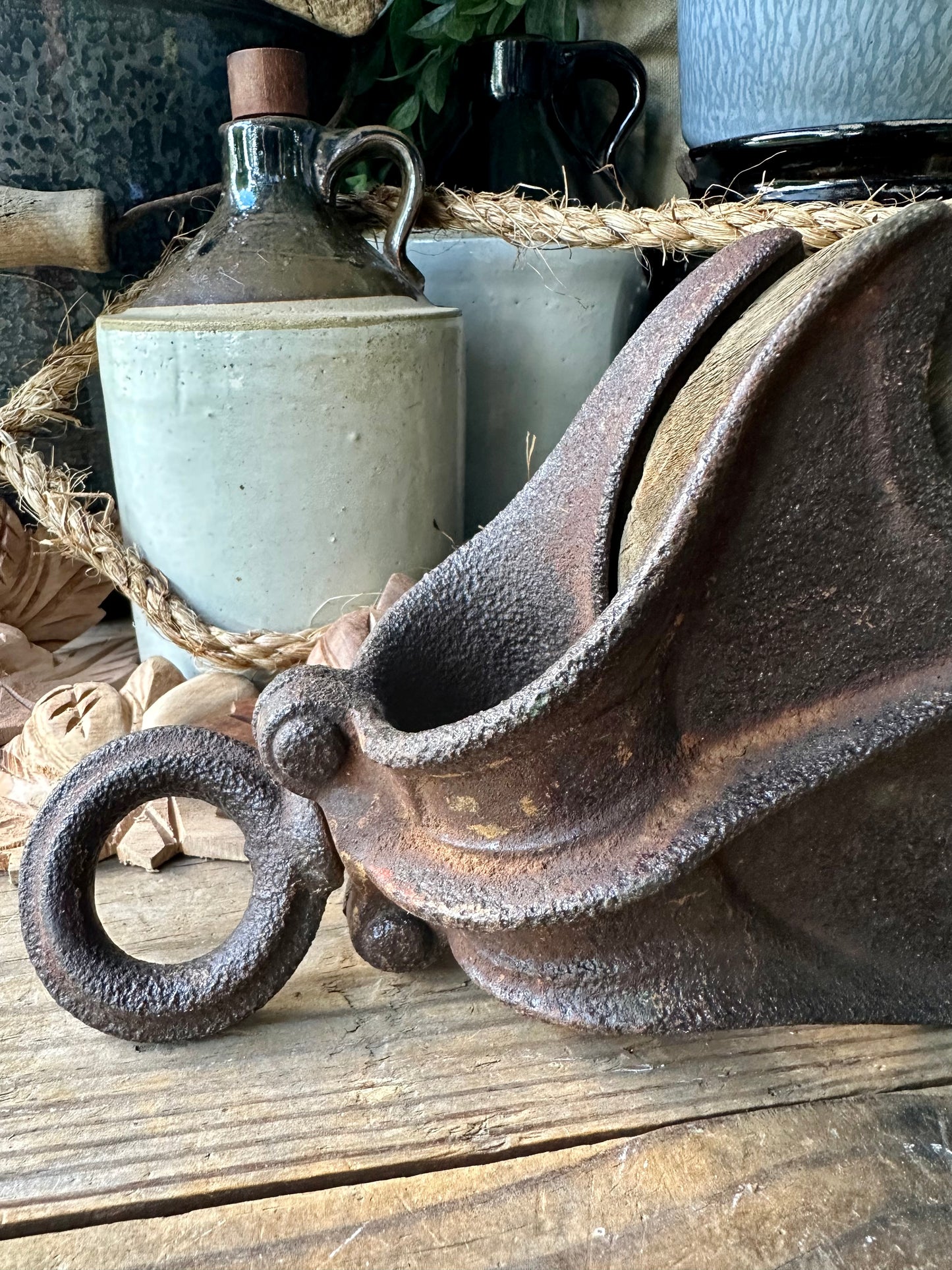 Pulley Wood & Rusty Metal