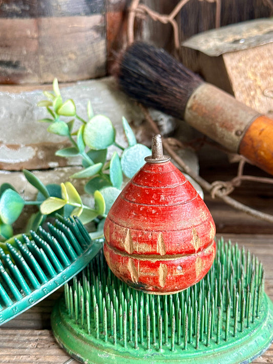 Wood Spinning Top Weathered Red