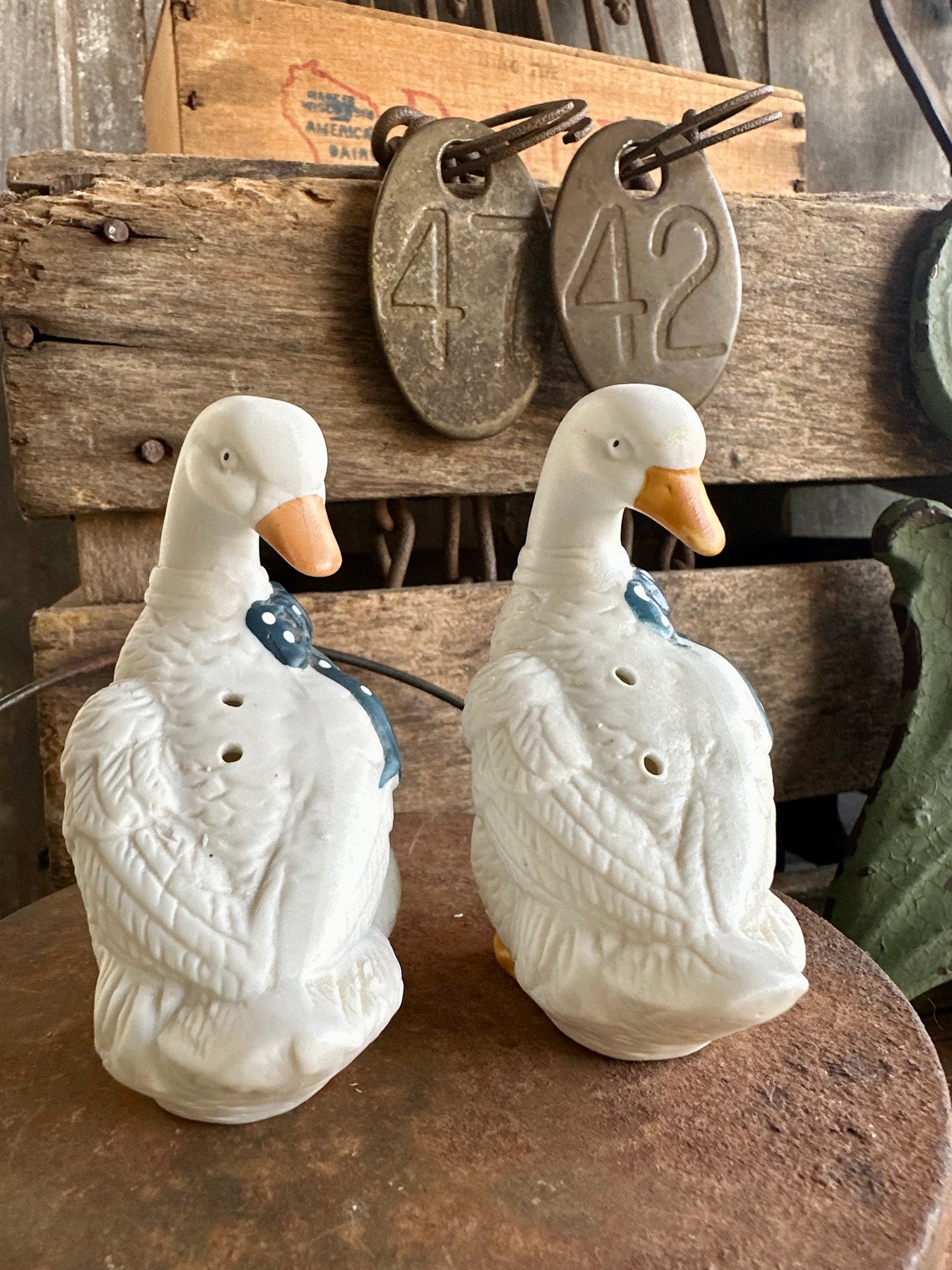 Ducks With Blue Bows Salt & Pepper Shaker Set