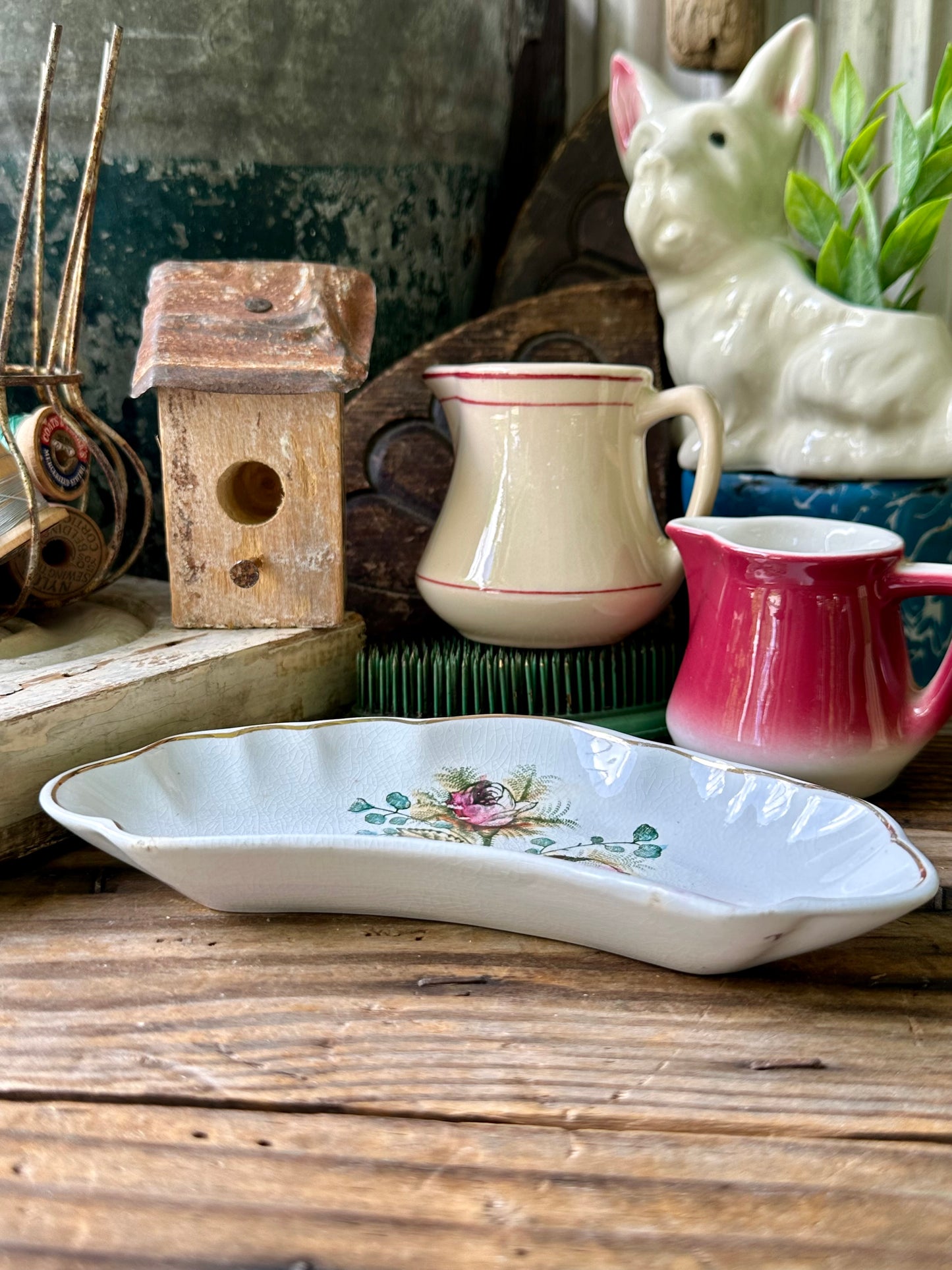 Ironstone Rose Pattern Alfred Meakin Kidney Shape Dish