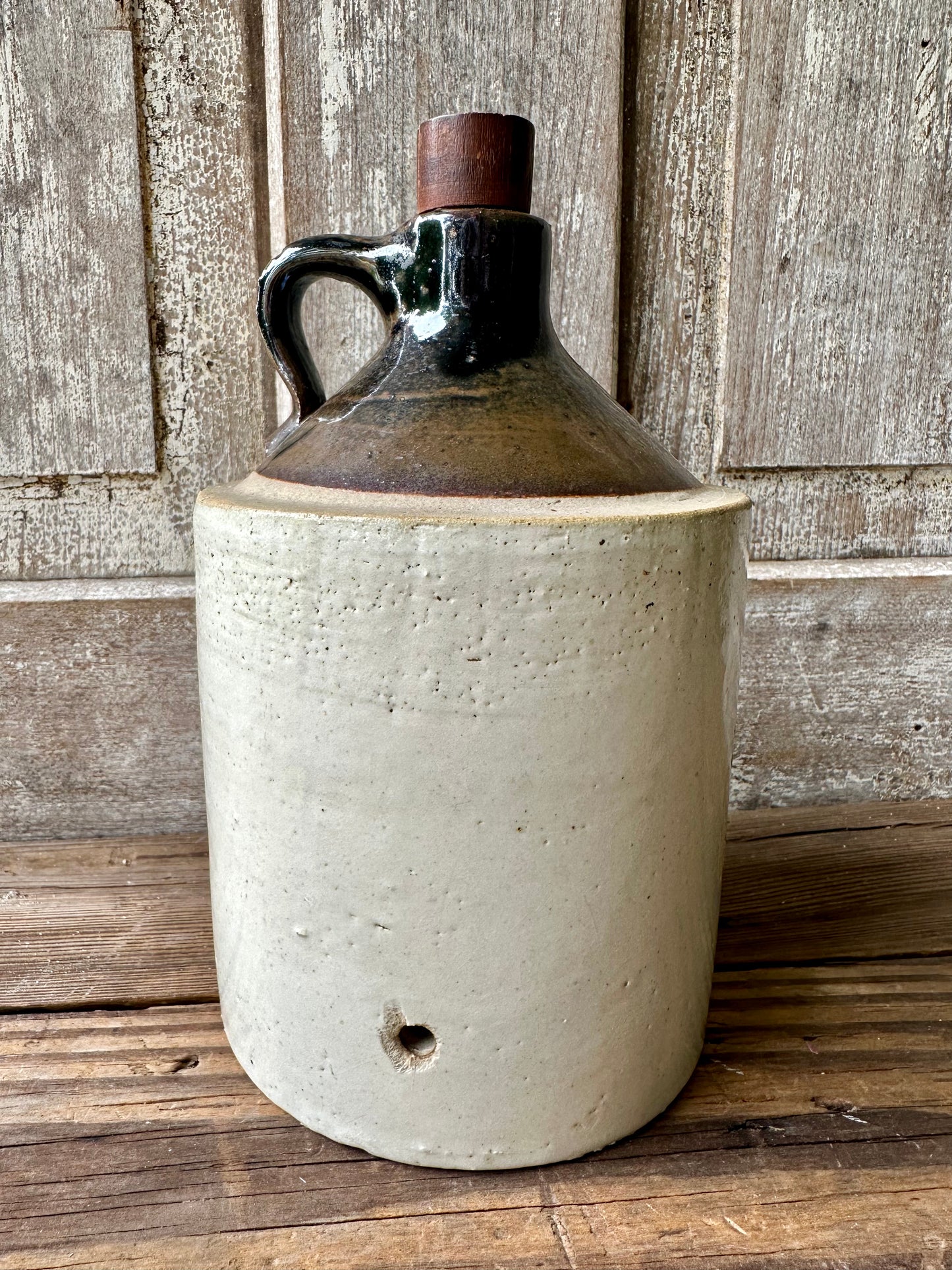 Crock Jug With Handle Two Tone Browns