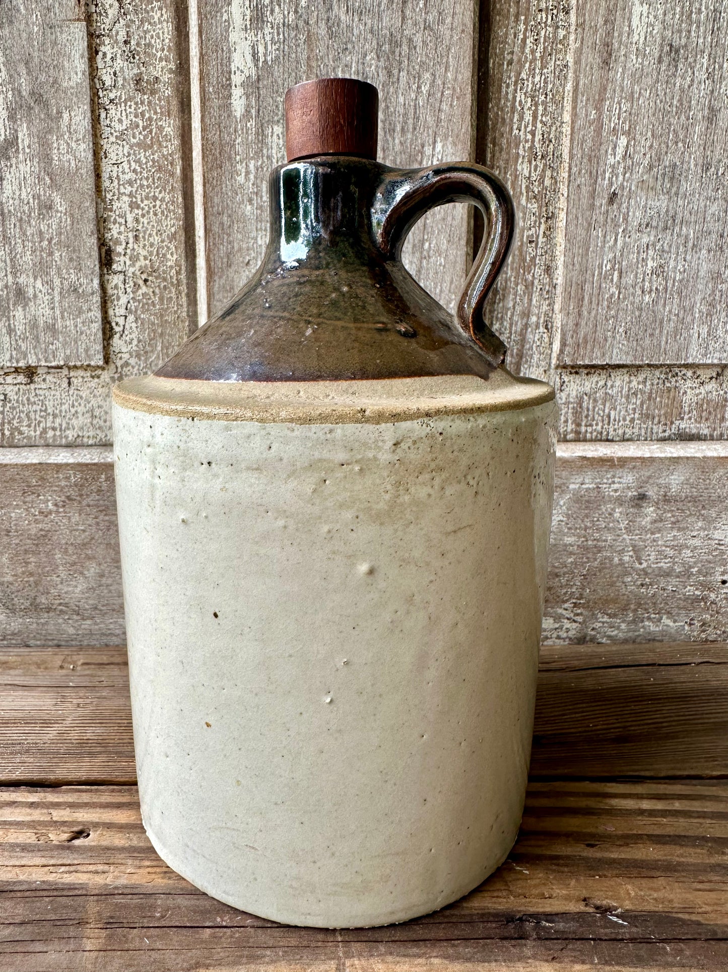 Crock Jug With Handle Two Tone Browns