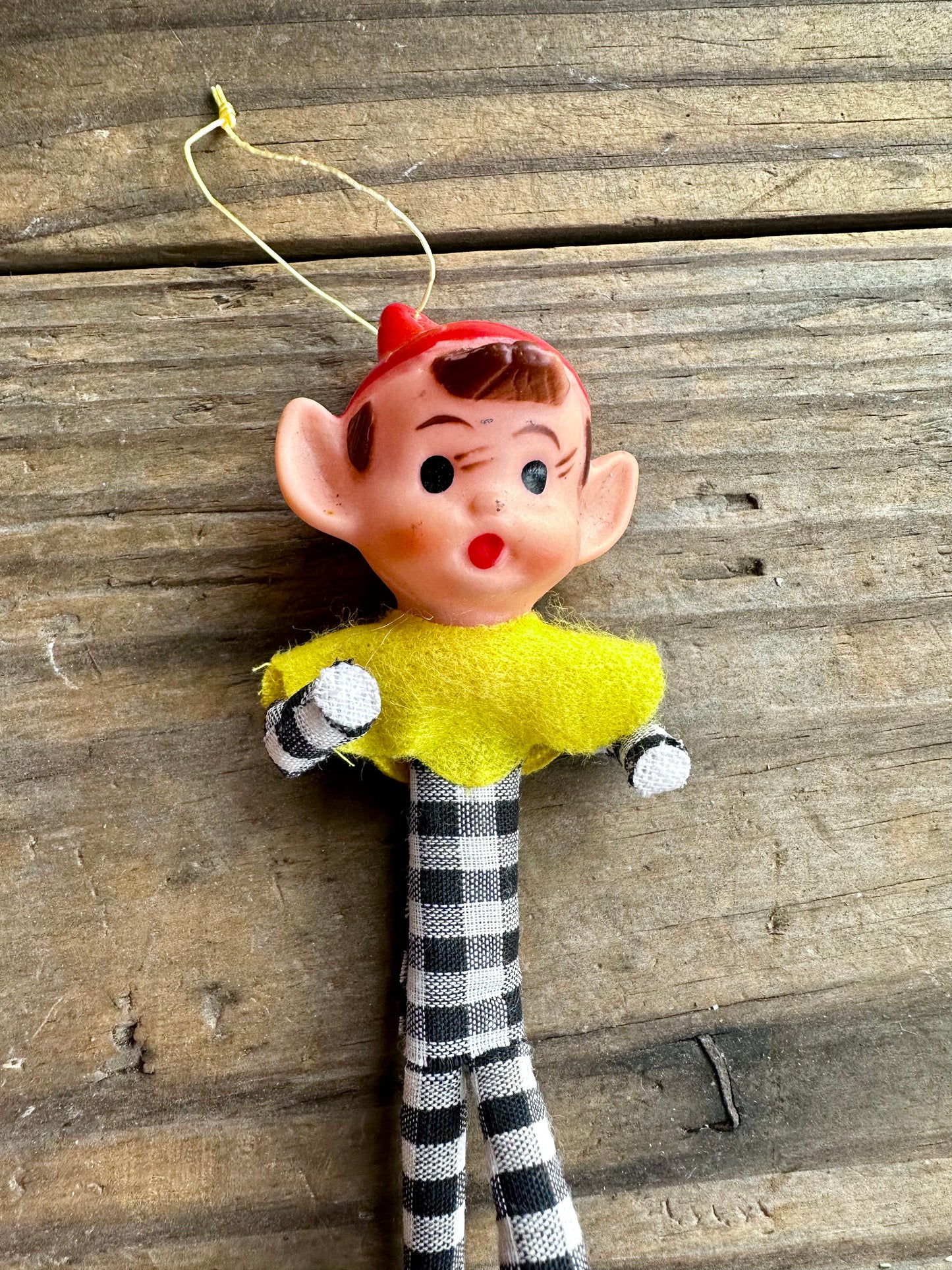 Elf Pixie Ornament Black And White Checked