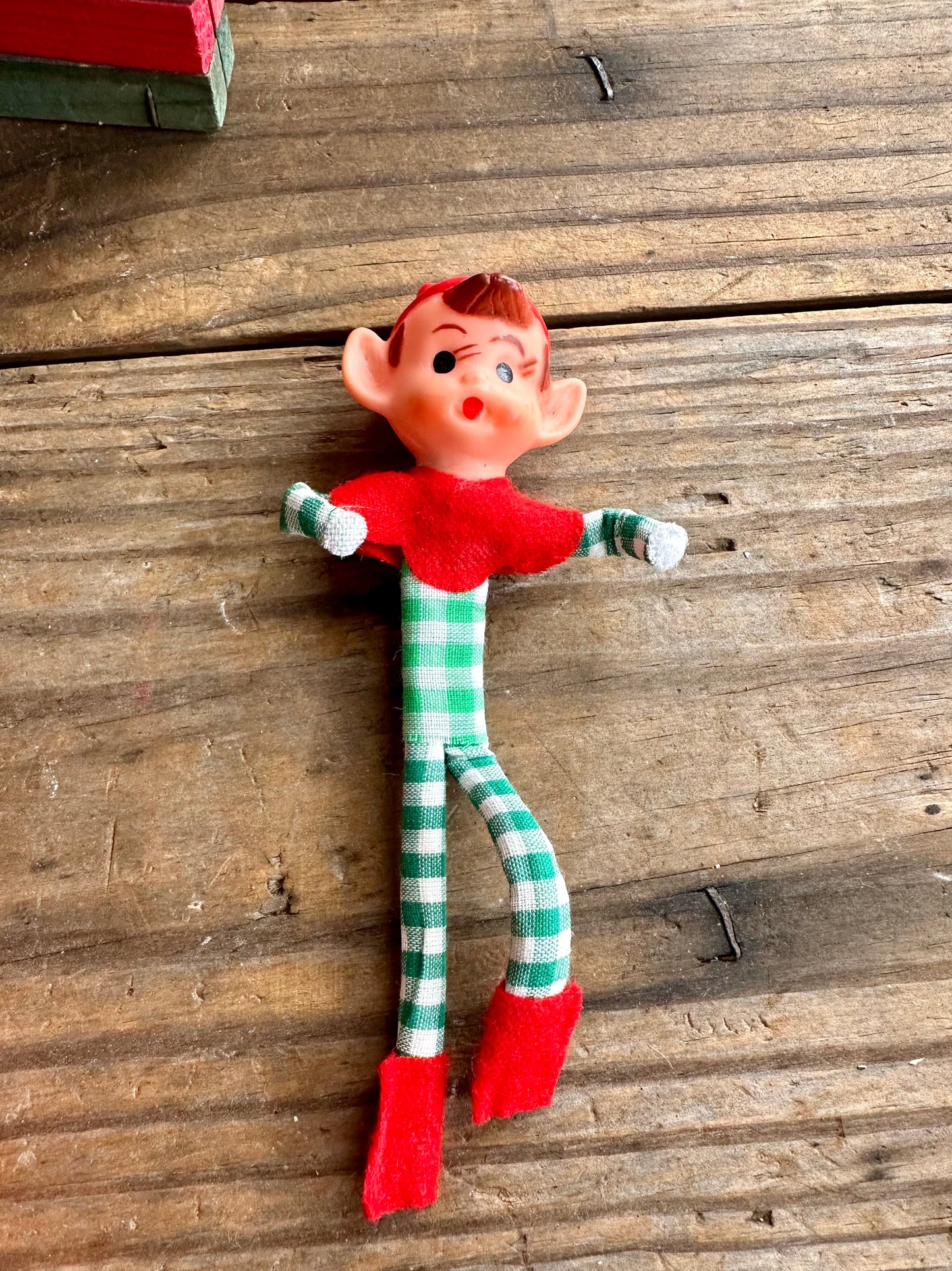 Elf Pixie Ornament (No String) Green And White Checked