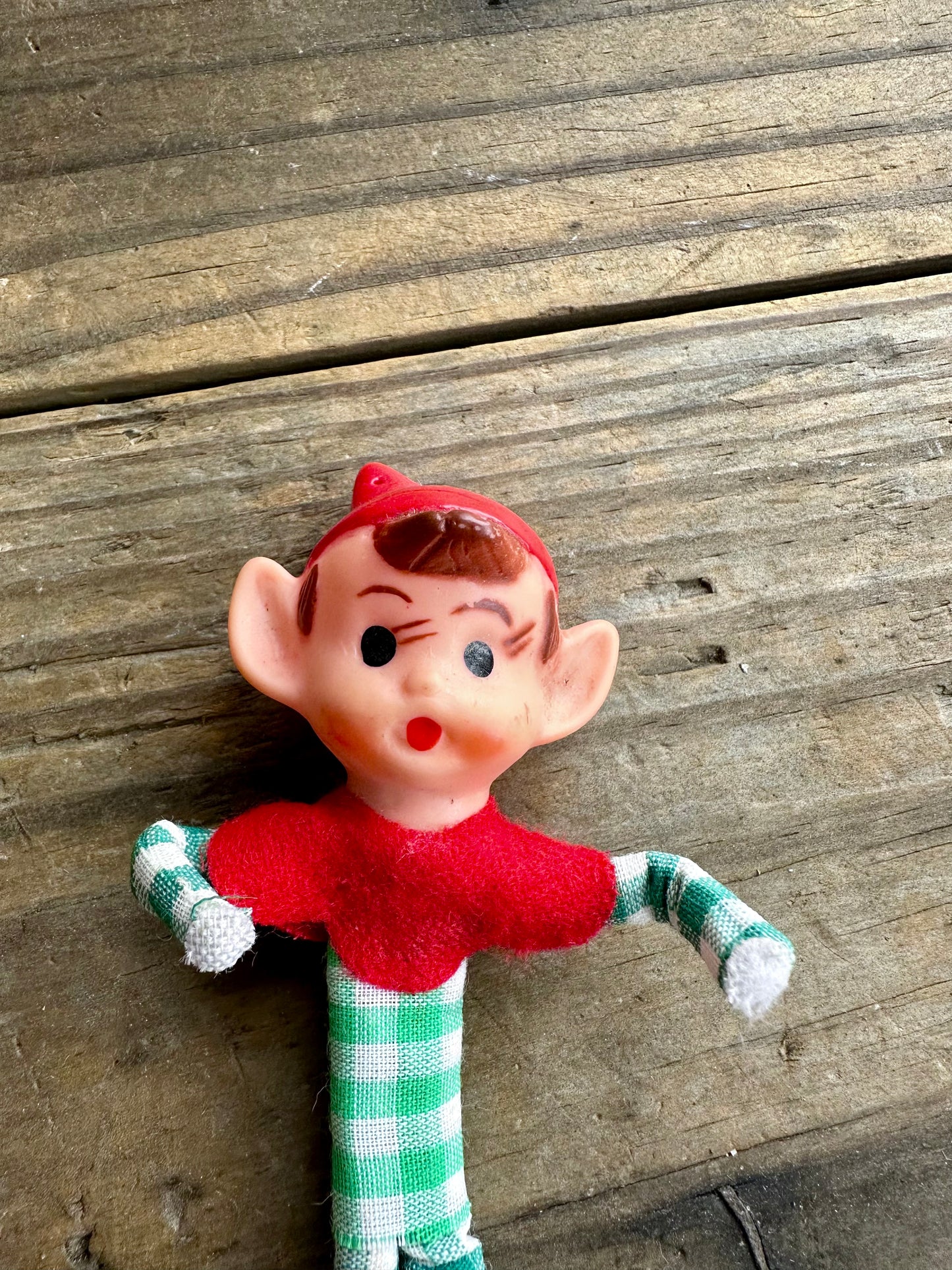 Elf Pixie Ornament (No String) Green And White Checked