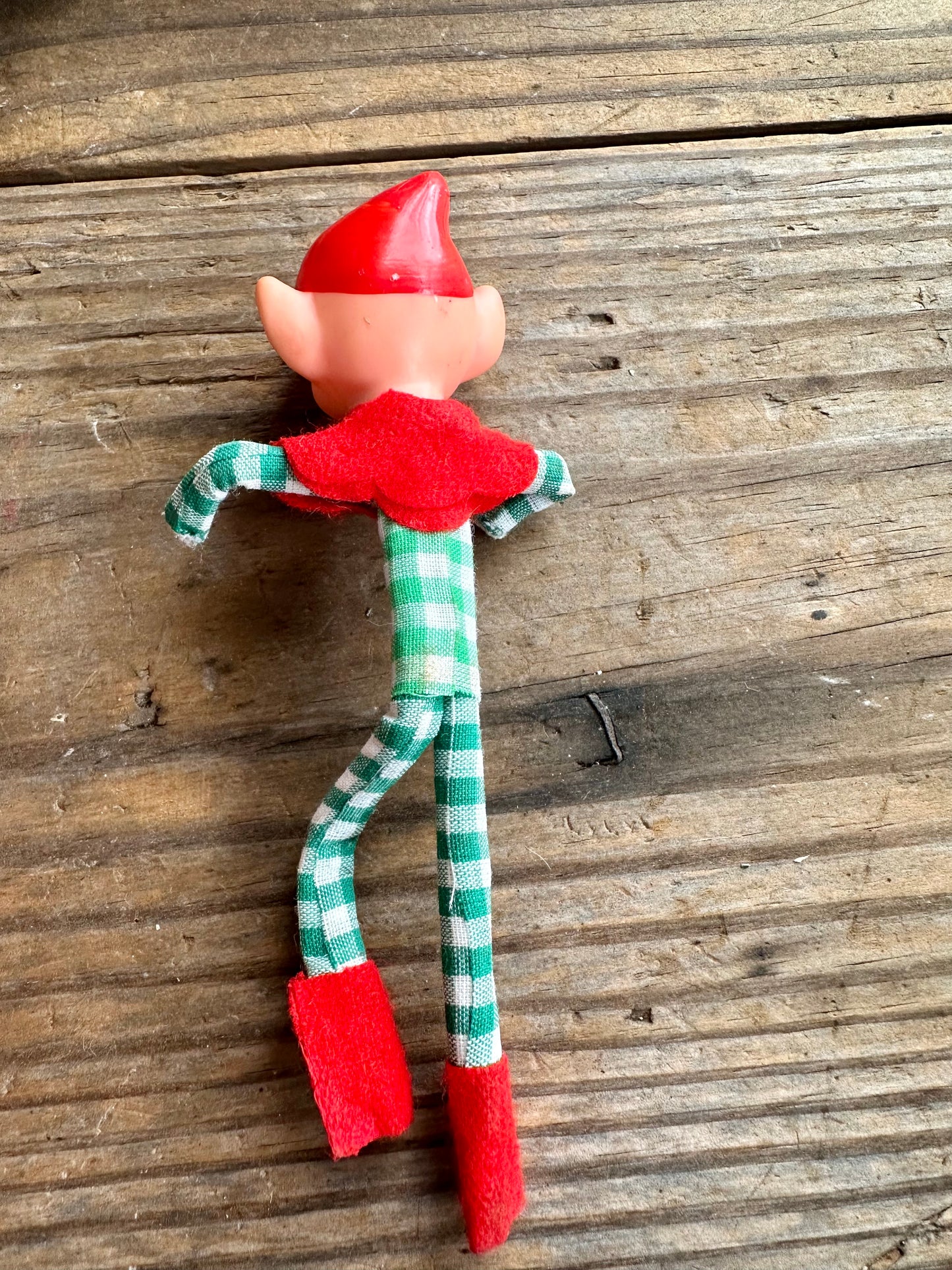 Elf Pixie Ornament (No String) Green And White Checked