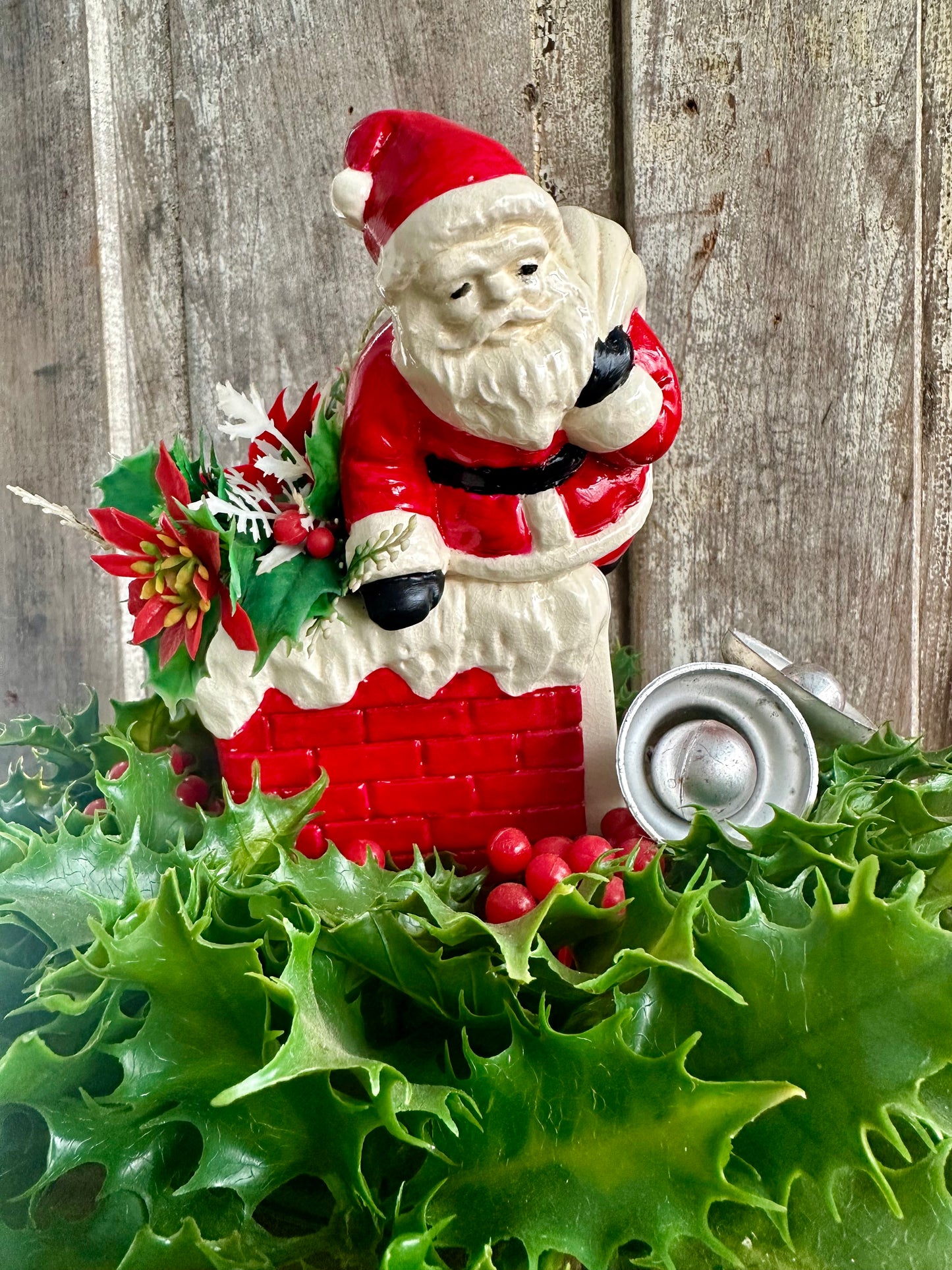 Santa Claus Chimney Planter With Faux Christmas Stems