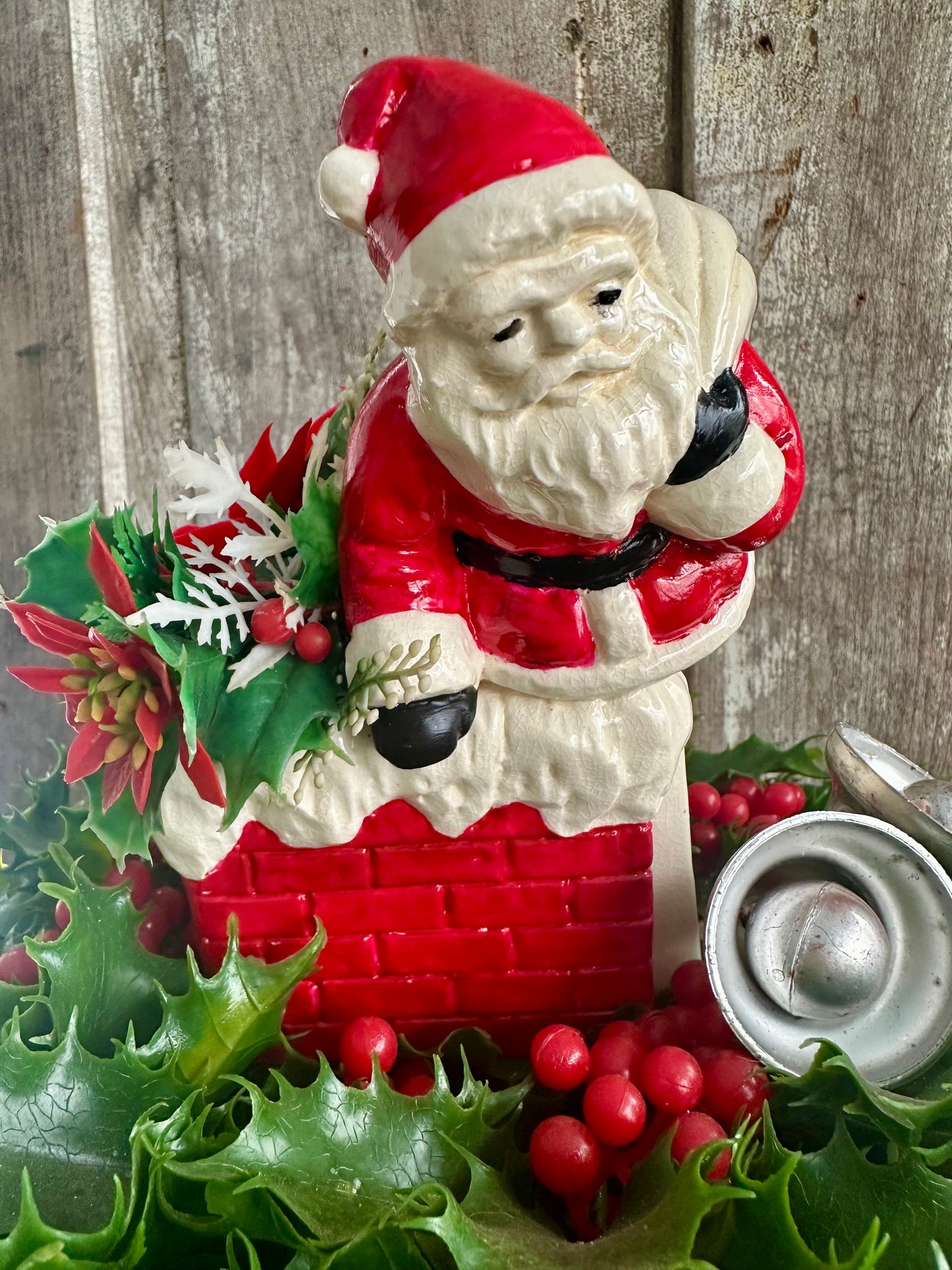 Santa Claus Chimney Planter With Faux Christmas Stems