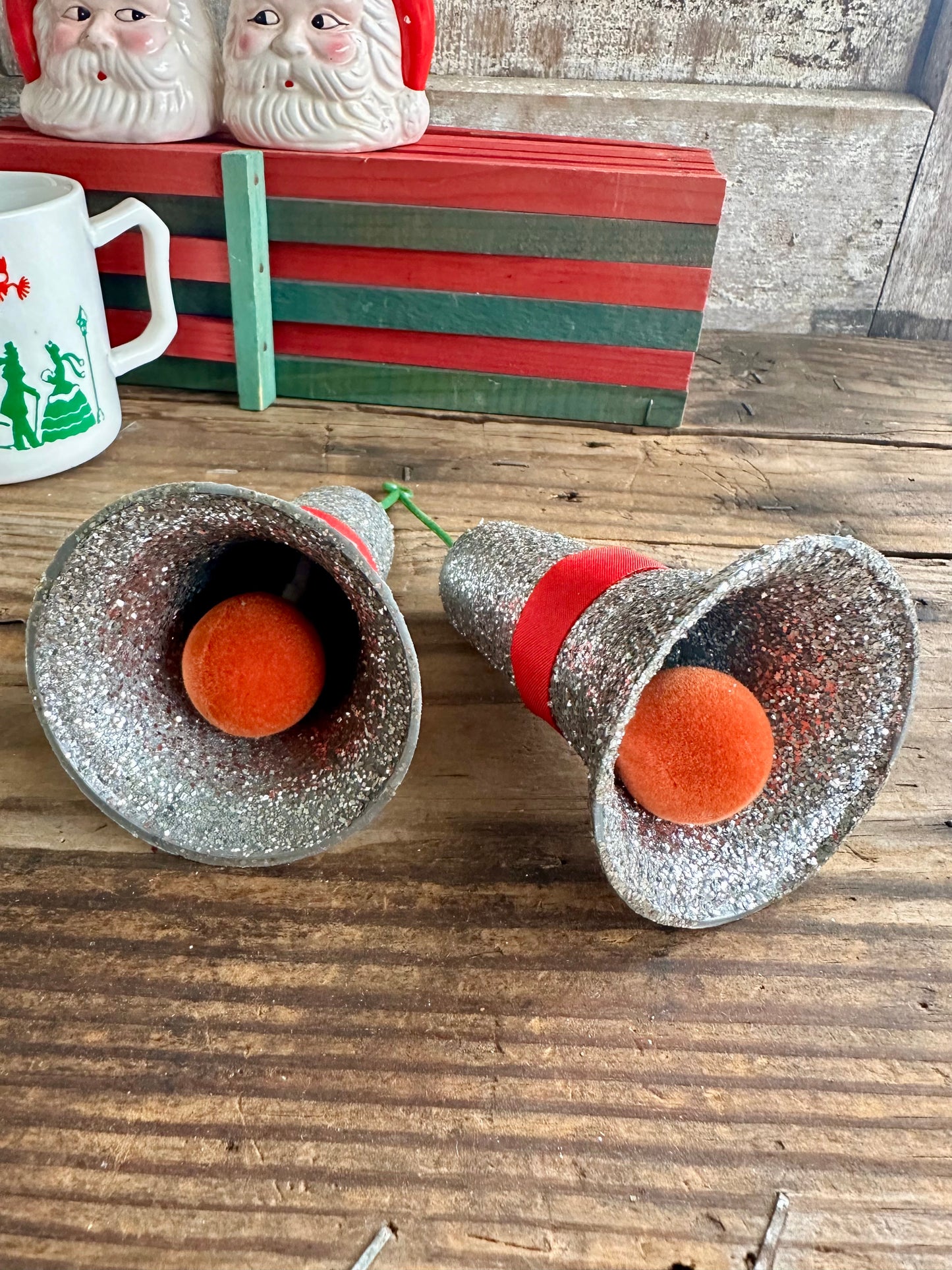 Silver Glitter Plastic Bells Set of Two