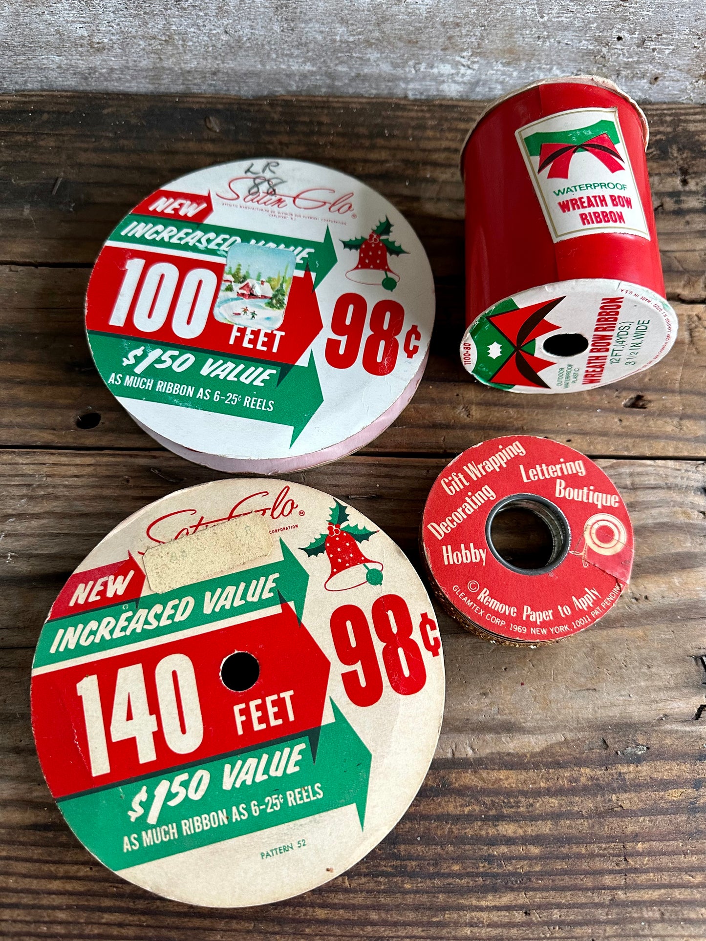 Set Of Four Spools Of Christmas Ribbon