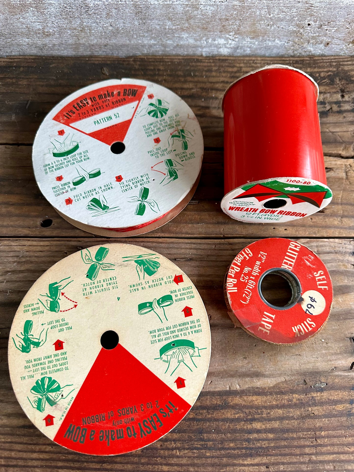 Set Of Four Spools Of Christmas Ribbon