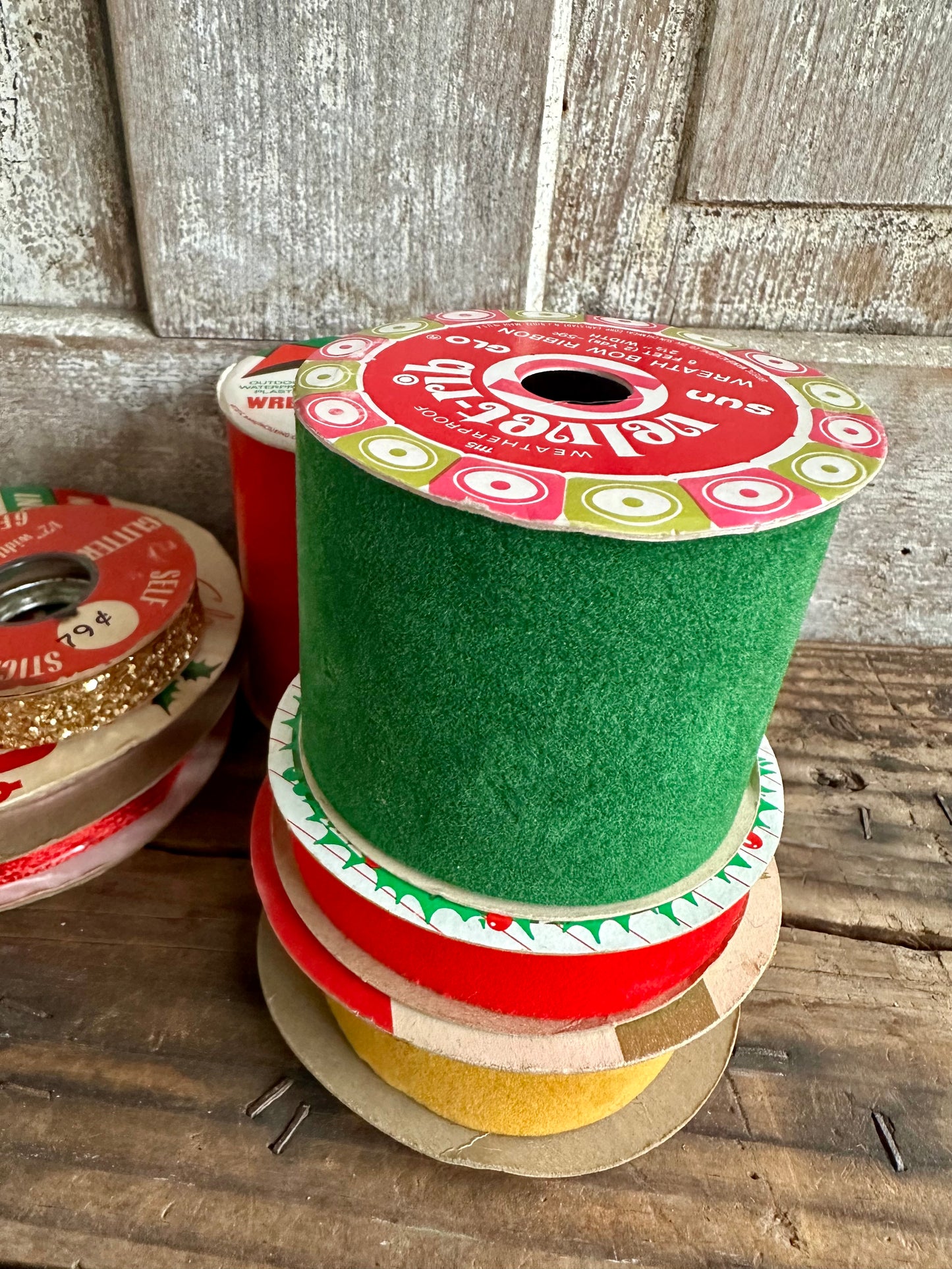 Set Of Three Spools Of Velvet Ribbon